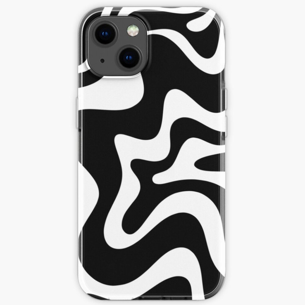 Liquid Swirl Retro Abstract Pattern in Black and White iPhone Case